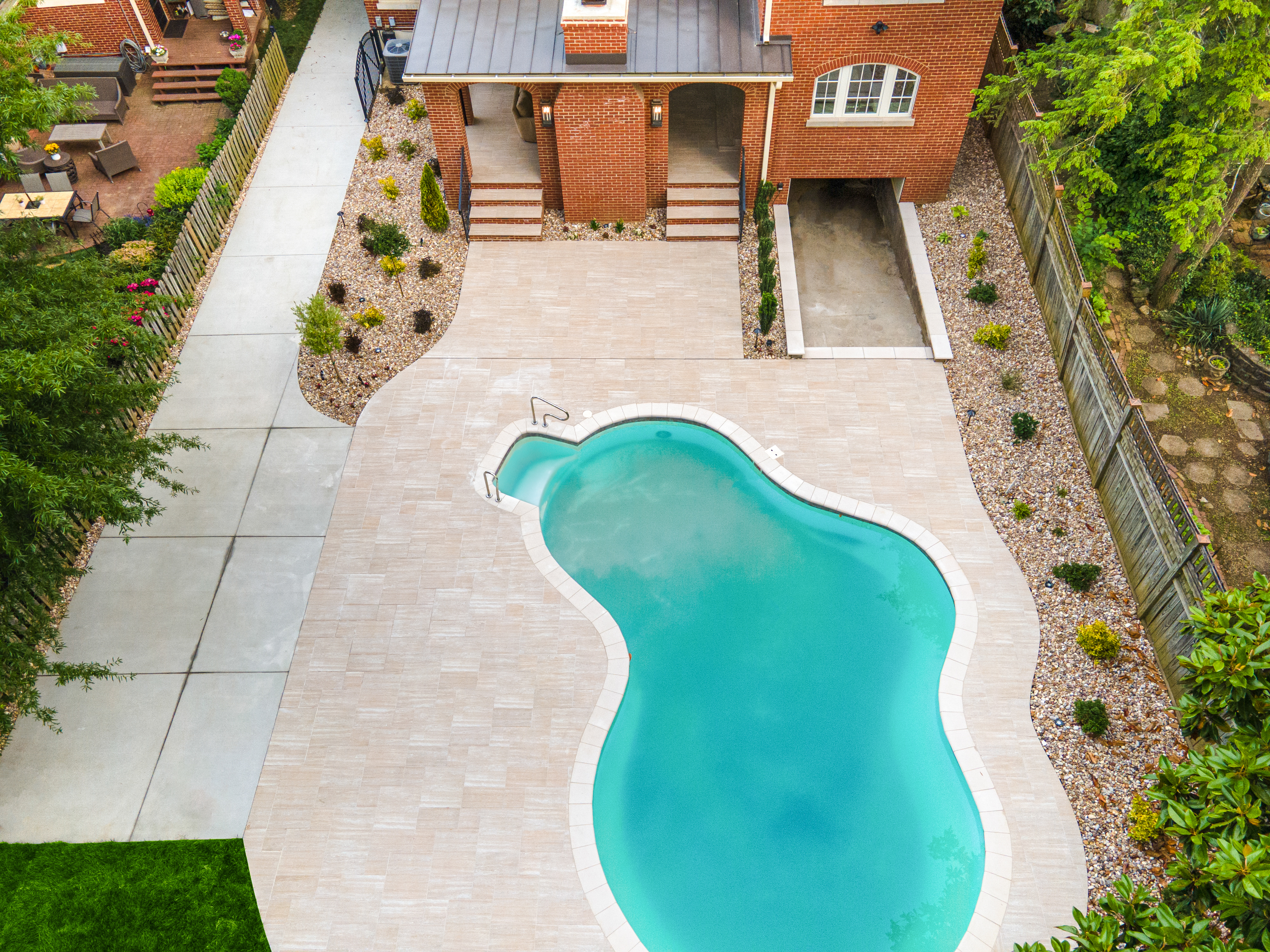 aerial shot of pool and pavers Photo